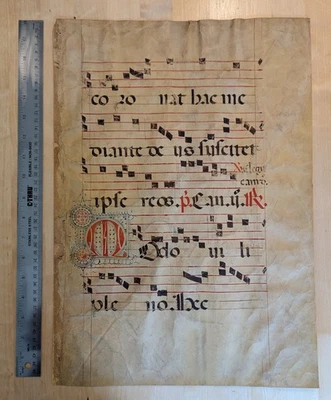 Authentic Antiphonary Vellum Manuscript, est. 15th Century, 2-sided  18x13 in.  - Image 1 of 4