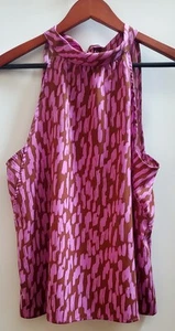 GILLI Halter Top Cami M Dressy Graphic Lavender Cocoa Brown NWT Tie Behind Neck - Picture 1 of 6