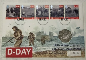 GB QEII 1994 D-Day 50p BUNC Mercury Numbered FDC Portsmouth SHS - Bild 1 von 4