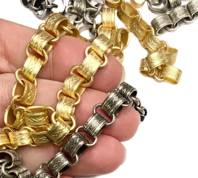 LOT , Chunky Book Chain , Gold and Silver Tone, Etched Wide Links, NR - Image 1 of 4