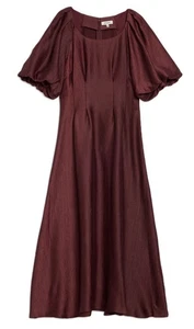 Albaray Crinkle Satin Midi Dress Burgundy Luxury UK 16 Christmas Party Occasion - Picture 1 of 1