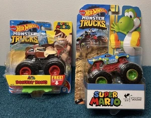 2019 Hot Wheels Monster Trucks - Super Mario YOSHI (3/4) & 2020 Donkey Kong - Picture 1 of 10