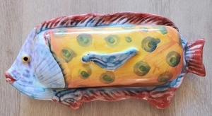 Vietri Pottery Butterdish Handmade In Italy - Colorful Fish Motif - Picture 1 of 6