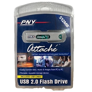 PNY P-FD512U20-RF E-Commerce 512MB Attaché 2.0 Flash Drive USB Cable Included - Picture 1 of 3