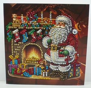 Handarbeit, Weihnachtskarte Weihnachtsmann Kamin Teddy Diamond painting gelegt - Bild 1 von 1