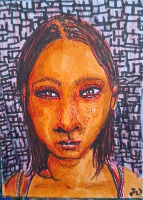 Woman Into The Fire Mixed Media ATC ROBLE ORIGINAL 3,5 x 2,5 pulgadas Foto 1 de 3