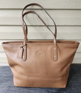 Coach City Schultertasche mit Reißverschluss Leder hellbraun/braun - Bild 1 von 13