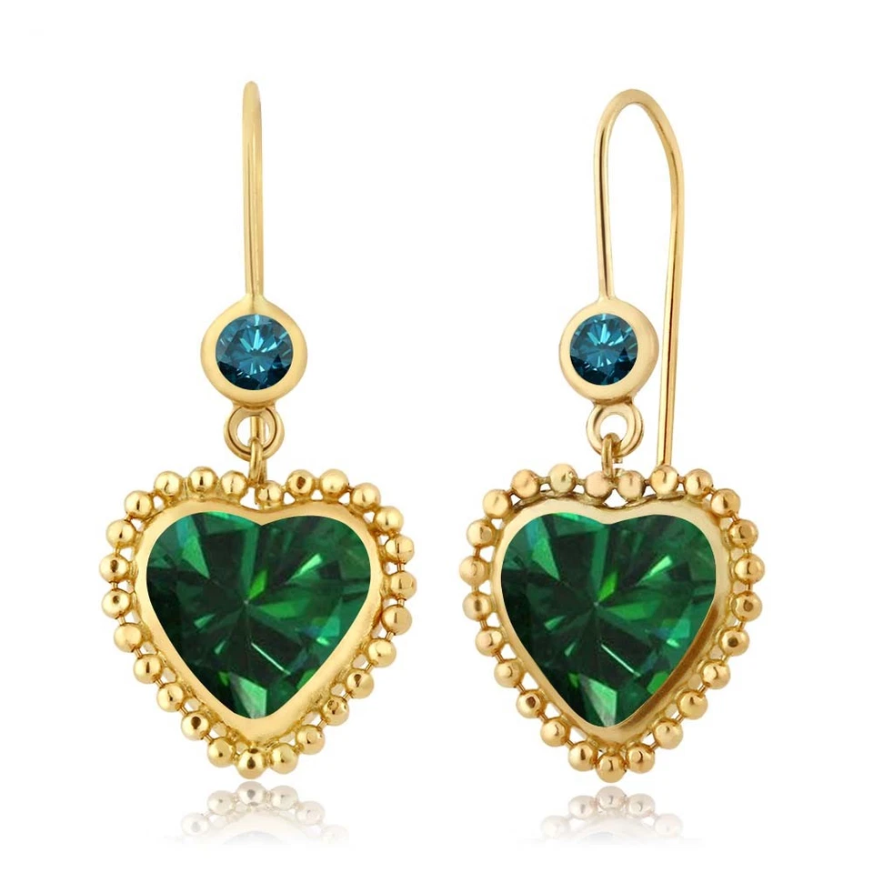3.50 Ct Heart Shape Simulated Emerald Blue Diamond 14K Yellow Gold Earrings - Image 1 of 1
