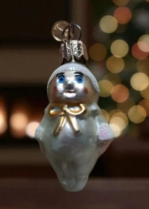 VTG Dept 56 Miniature Hand Blown Glass Ornament Snow Baby HTF Gold Clock Charm - Picture 1 of 7