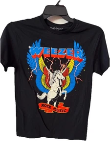 Weezer Camicia Uomo Piccola Nera Rock Band Unicorno T-Shirt Maglietta Cotone Concerto Nuova - Foto 1 di 12