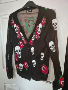 Banned Skull and Roses Cardigan Size L Emo Alternative - Picture 1 of 2