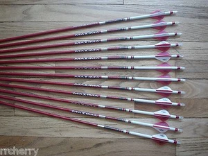 12 Carbon Express Maxima RED 350 Custom Arrows: Blazer Vanes, White Dip, & Crest - Picture 1 of 4