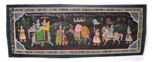 Tenture Murale Peinture Moghole sur Soie Art Scene de vie Inde 98x38cm 2 - Picture 1 of 1