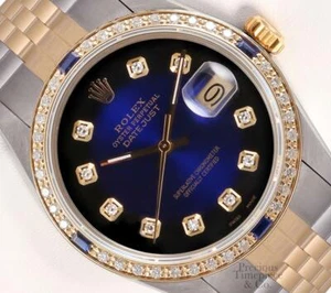 Rolex Datejust TT SS 36mm 18k Sapphire Diamond Bezel-Blue Vignette Diamond Dial - Picture 1 of 6