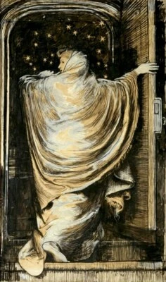 Impresión artística de mujer en blanco de Frederick Walker - Misterio simbolista victoriano 1871 Foto 1 de 2