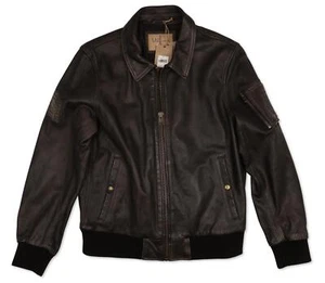 Wilson Vintage USA mens aviator Leather jacket US Flag size L Brown 302787 - Picture 1 of 2