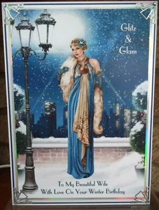 HANDMADE PERSONALISED ART DECO WINTER WIFE BIRTHDAY CARD A LADY IN BLUE 2020 - Picture 1 of 3