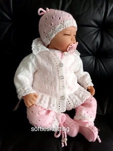 Hand knitted newborn baby clothes cardigan set / reborn 20''- 21" outfit - Picture 1 of 14