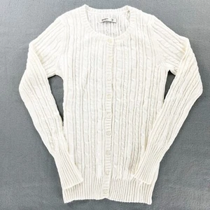 Old Navy Button Down Cream White Long Sleeve Cable Knit Sweater Womens XS - Picture 1 of 4
