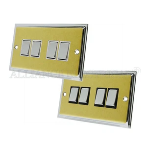 Slimline satinado latón pulido cromo borde 4 gang interruptor de luz 10 amperios quad 2 vías - Imagen 1 de 3