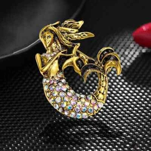 Elegant Vintage Exquisite Mermaid Crystal Brooch Shiny Men's And Women's Badge - Picture 1 of 6