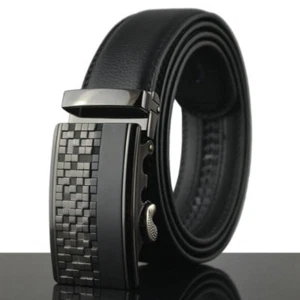 Men's Leather Dress Belts Quick Release Automatic Buckle Ratchet Belt Waistband - Picture 1 of 8