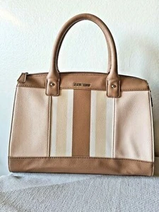 NINE WEST Satchel Handbag 4-Tone Faux Leather Beige Brown Pink Purse - Picture 1 of 10