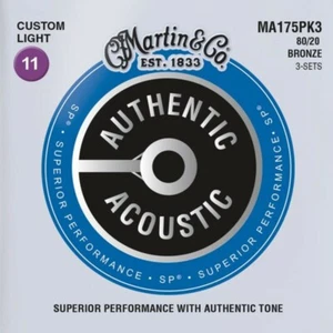 3 Paquetes de Cuerdas de Guitarra Acústica Auténticas Martin MA175 80/20 Bronce Luz Personalizada - Imagen 1 de 3