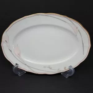vtg Mikasa bone china Bellamy cap ll  pink lilies oval serving platter 9" long - Picture 1 of 5
