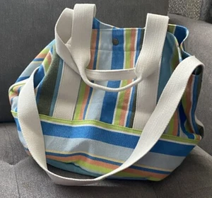 COLDWATER CREEK 100% Cotton Canvas Candy Stripe Tote Book Bag Hobo Purse - Picture 1 of 5