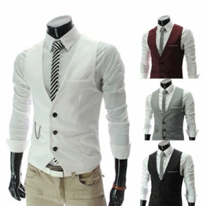 Herren Anzugweste Slim Fit Hochzeit Business Formal Weste Gilet Ärmellos Jacke, - Bild 1 von 15
