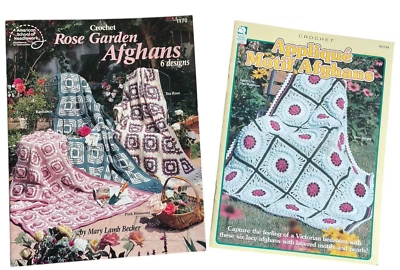 Crochet Rose Garden Afghans Applique Motif Afghans TWO Leaflets Crochet Patterns - Image 1 of 4