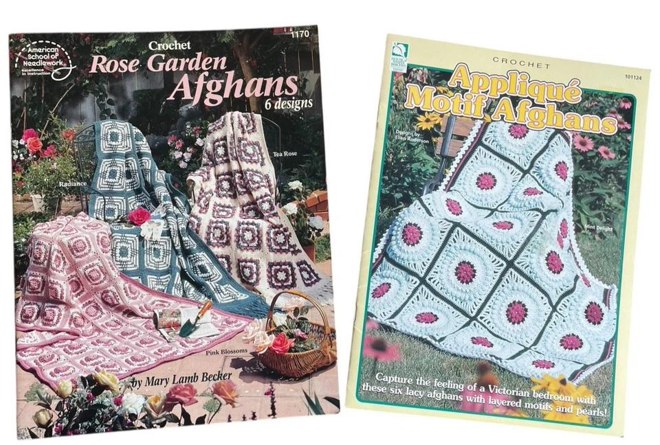 Crochet Rose Garden Afghans Applique Motif Afghans TWO Leaflets Crochet Patterns - Image 1 of 4