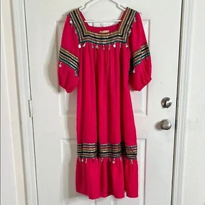 Vintage Ramona Rull Red Dress Size Small Tassle Boho MuuMuu Caftan - Picture 1 of 16