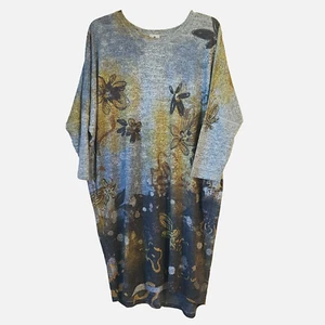 Inoah Floral Print Stretch Dress Womes Large Knit L/S Pullover Wearable Art Boho - Picture 1 of 5