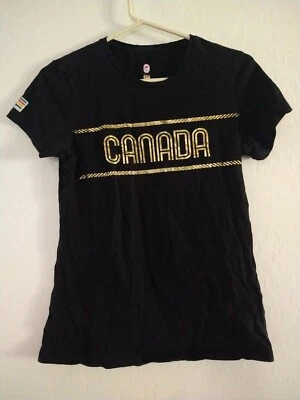 Canada Olympic T Shirt Women’s Small Black Hudson’s Bay 100% Cotton Gold Letters - Image 1 of 4