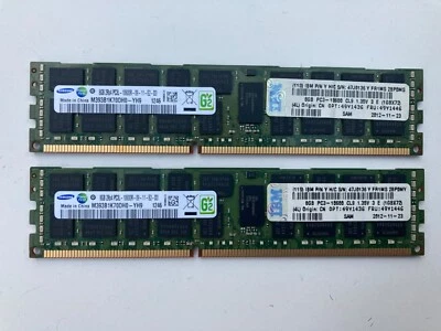 2 x 8GB IBM/SAMSUNG M393B1K70DH0 PC3-10600R DDR3-1333 2Rx4 IBM FRU: 49Y1446 - Image 1 of 3