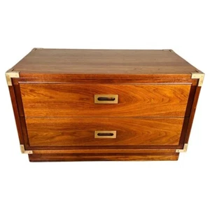 Campaign Style Walnut 2-Drawer Chest of Drawers In The Manner Of Henredon - Picture 1 of 7