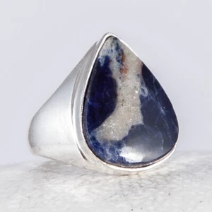 Großer Silber Ring, Siegel, Silberring, Sodalith, Blau, Tropfen, Gr. 60 - Bild 1 von 4