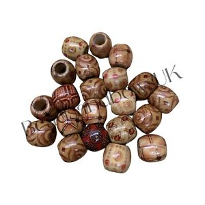 Beads, Barrel,Drum, Ethnic Patterned Wood Wooden Large Hole Mixed 25 pack ,W145