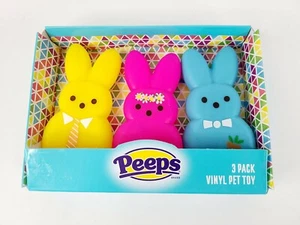 Peeps Vinyl Dog Squeaker Pet Toy Easter Bunny 3 Pack 4 "Alto Amarillo Rosa Azul - Imagen 1 de 2