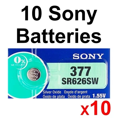 10 NEW SONY 377 SR626SW SR66 V377 watch battery - made in Japan - USA seller - Image 1 of 2