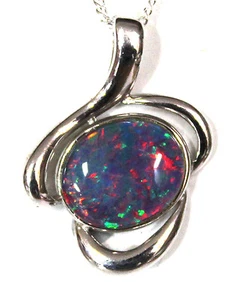 Australian Natural Black Triplet Opal Pendant Solid Sterling Silver - Picture 1 of 1