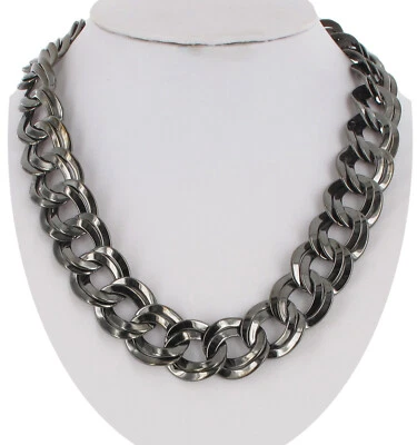 Ky & Co  Double Link Thick Chain Necklace Gun Metal Gray Chunky USA 18" - Image 1 of 4