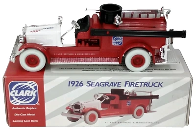 Vintage Die-Cast Bank Ertl Clark Refining 1926 Seagrave Firetruck With Box 1996 - Image 1 of 4