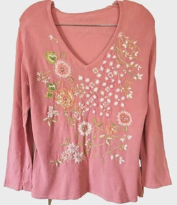 Vintage Markenloser Pullover Perlen Pulli V-Ausschnitt Verziert Rosa  - Bild 1 von 8