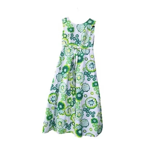 Vintage Darina Hawaiian Barkcloth Maxi Dress Green and White - Picture 1 of 11