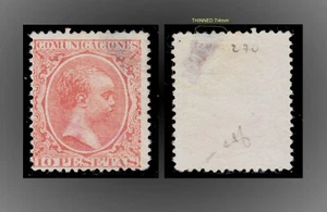 1889 SPAIN KING ALFONSO XIII 10 P. BRICK RED MINT NO GUM THINNED SCT.270 MI.201 - Picture 1 of 1