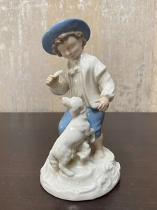 Forest Bavaria Germany Porcelain Figurine of a Boy Feeding a Dog 6" - Picture 1 of 7