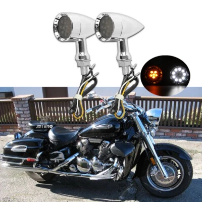 For Kawasaki Vulcan VN Motorcycle Bullet LED Running Turn Signal Lights Chrome - Image 1 of 4